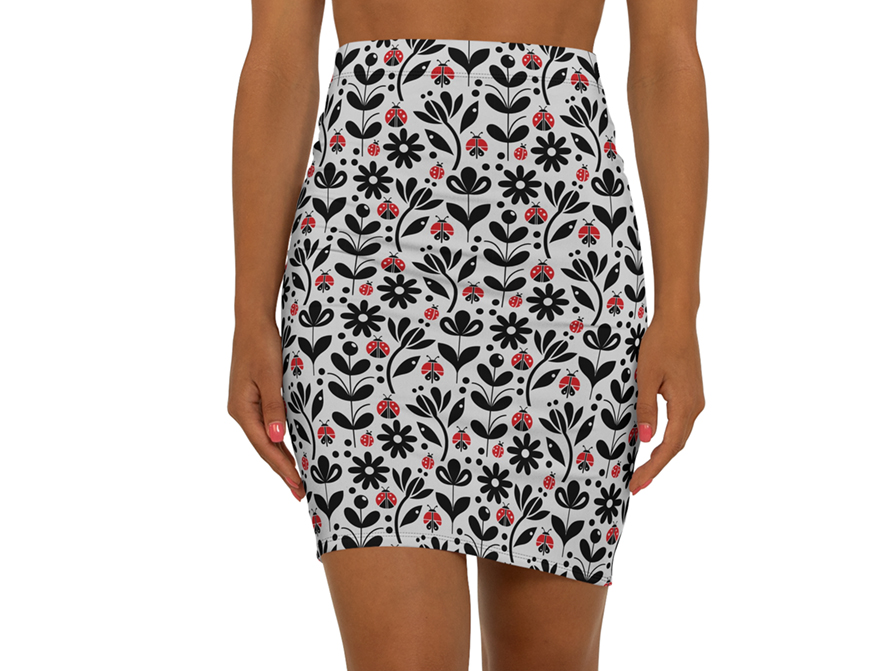 Black Ladybug Pencil Skirt