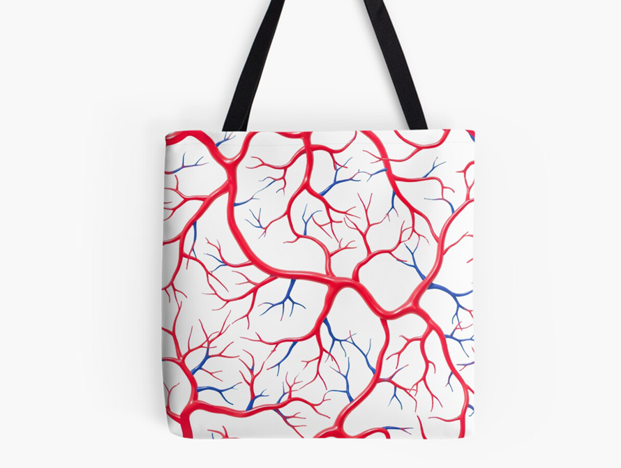 Tote bag with an overall print of blood vessels
