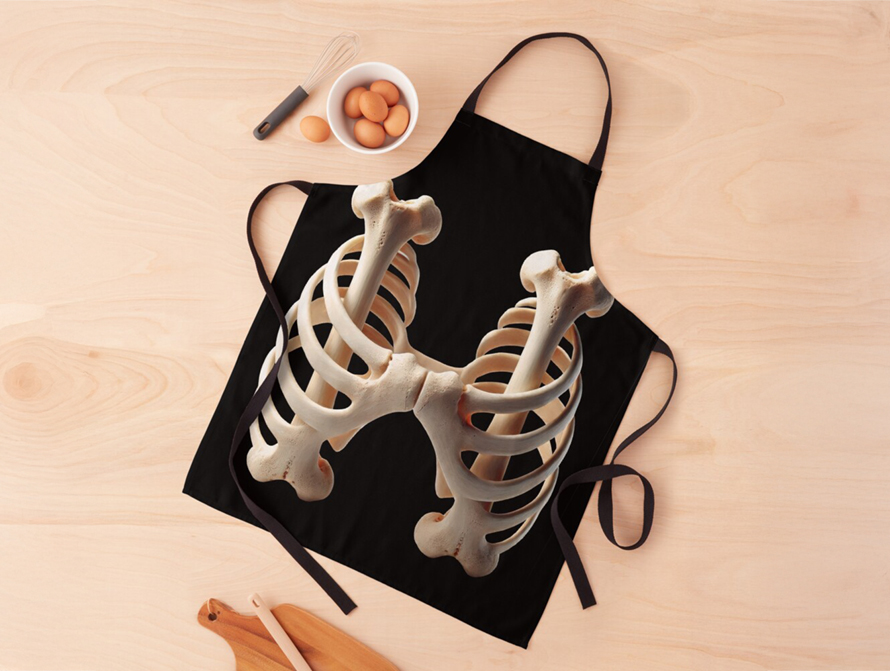Full style apron printed with Bones type design