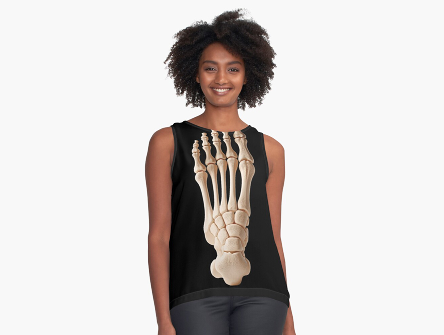 Pretty sleeveless t-shirt imprinted with Bones type design