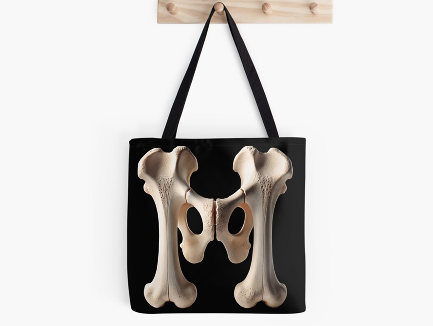All-over print tote bag with Bone type design