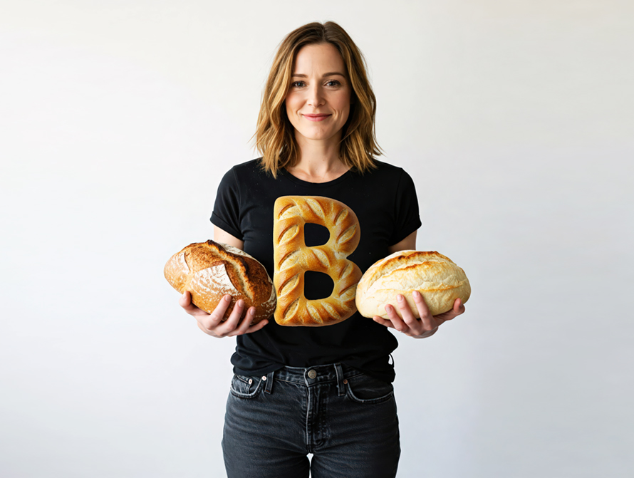 Women's t-shirt imprinted with Bread type design