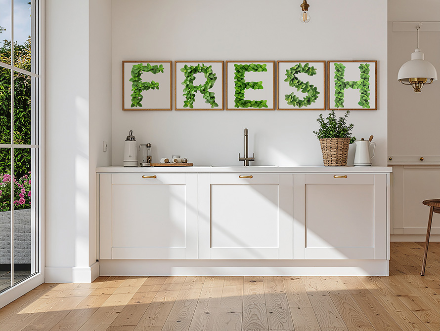Framed Mint Letters in a Kitchen