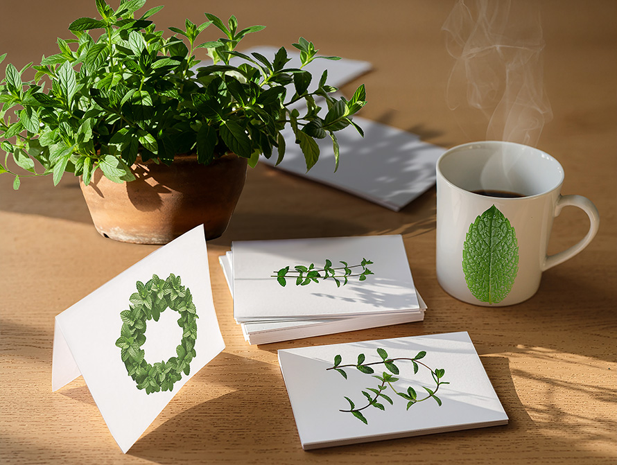 Notecards and Postcards with Mint letters and hearts