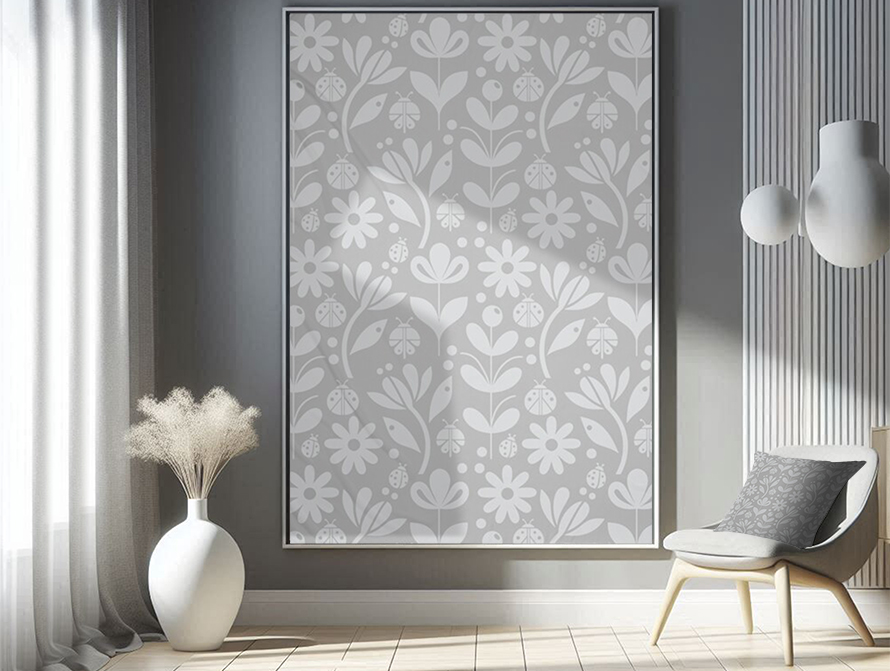 Grey Ladybug Pattern Framed Scarf