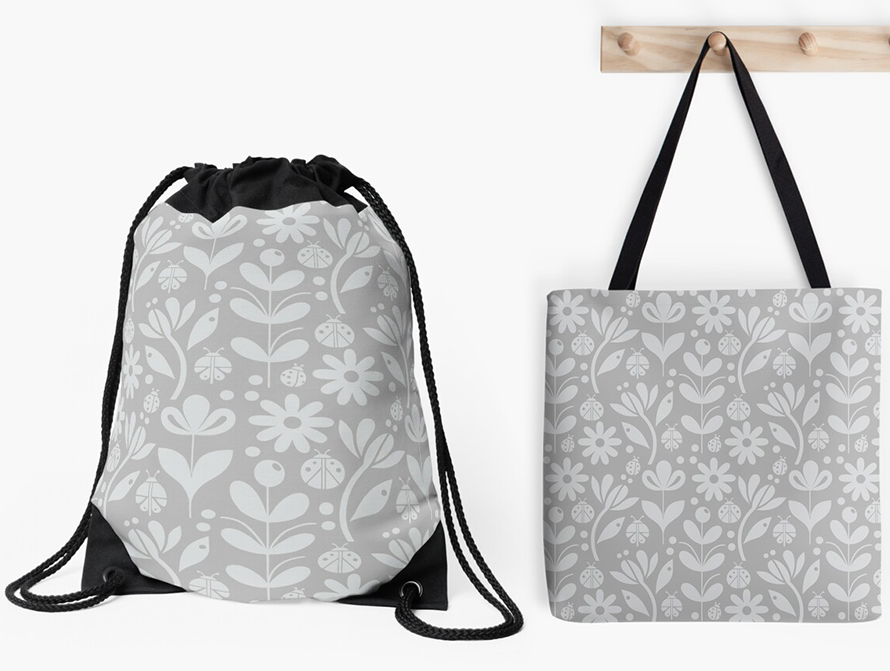 Grey Ladybug totes