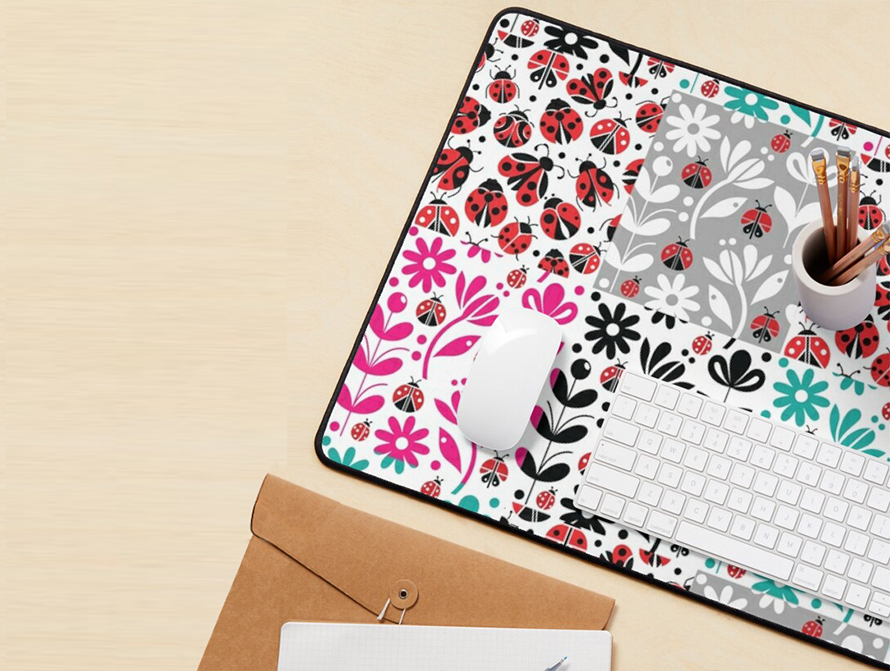 Ladybug Patchwork Color Deskmat and Mousepads