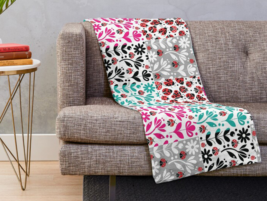 Ladybug Patchwork Throw Blanket