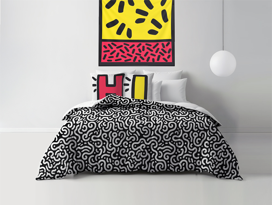 Bed styled in Pop! and Squiggle designs