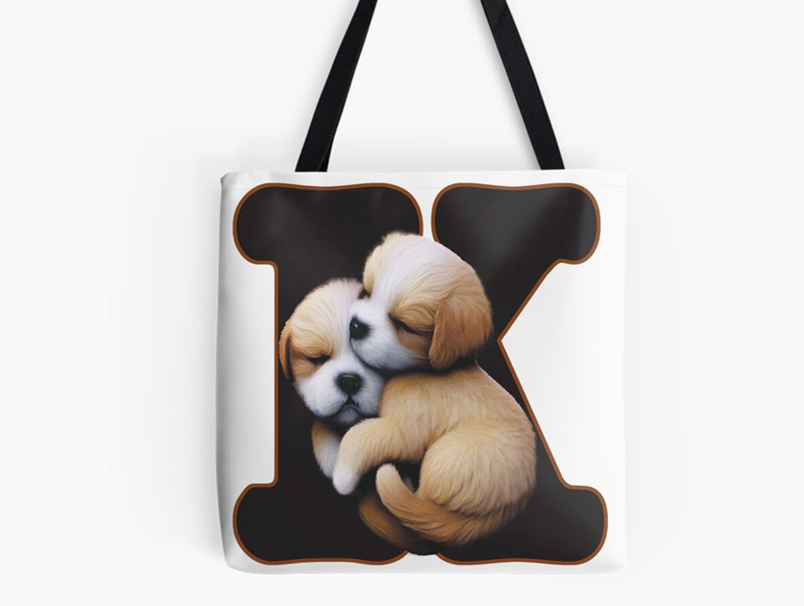 Puppies letter all-over print tote bag