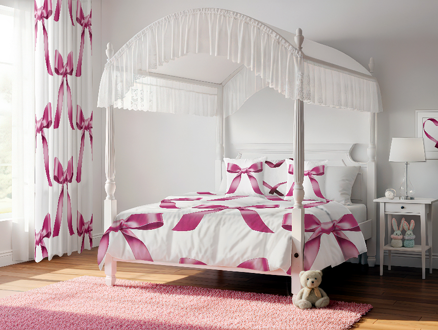 Child's bedroom with ribbon hearts decor