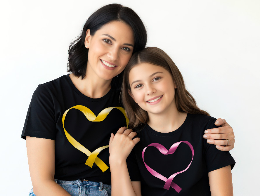 Adult and Kids t-shirta imprinted with ribbon heart design