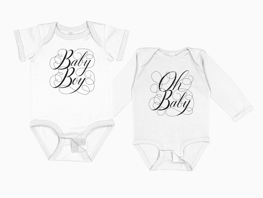 Script Words Baby Onesies