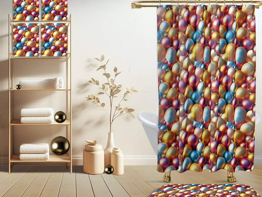 Colorful Christmas Balls Shower Curtain and Wall Art