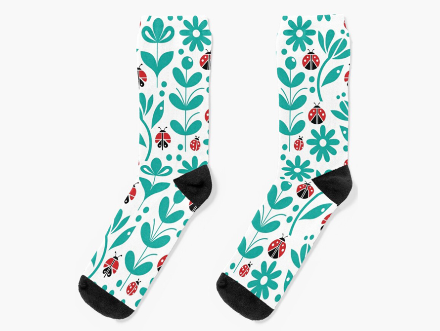Teal Ladybug Socks