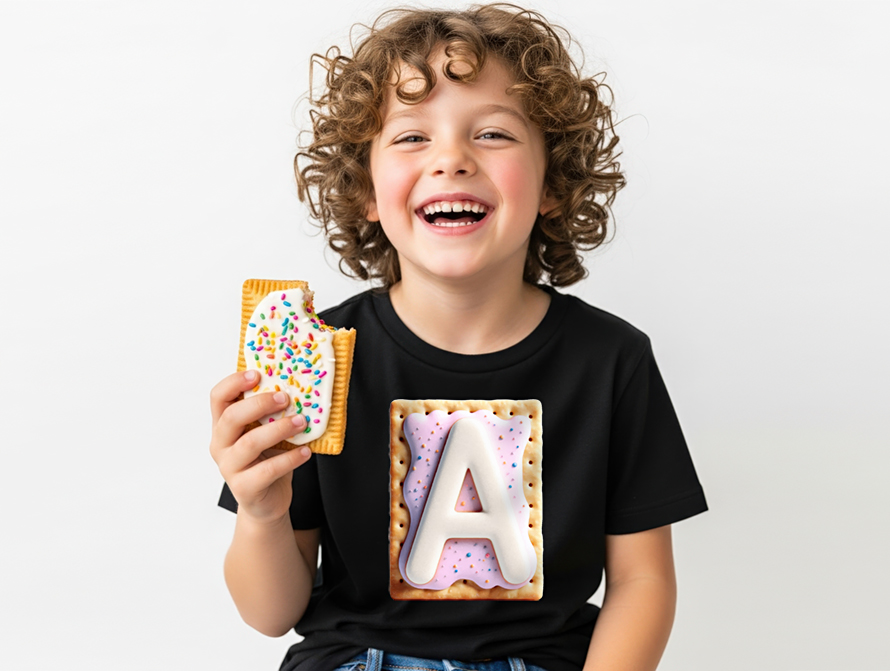 Kids t-shirt imprinted with pastry words design