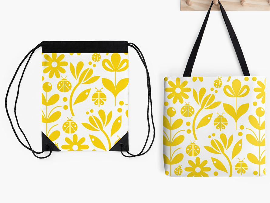 Ladybug Yellow Totes and Bags