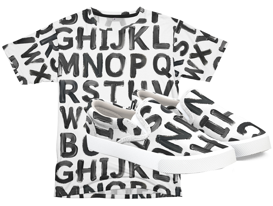 Black Paint alphabet shirt and shoes